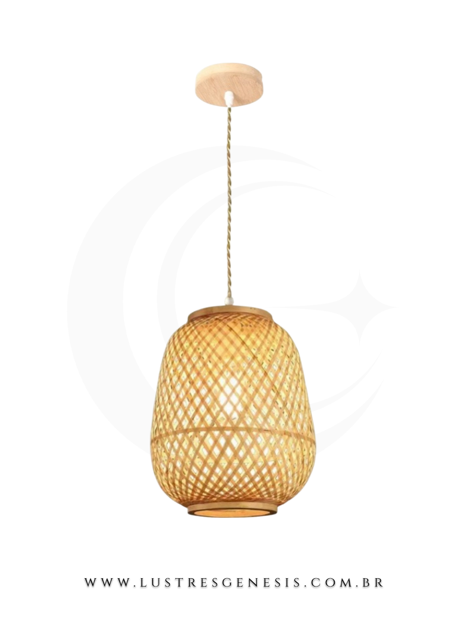 Pendente Cindora de madeira trançada 30cm, ideal para mesas, balcão de cozinha, área gourmet e sítios